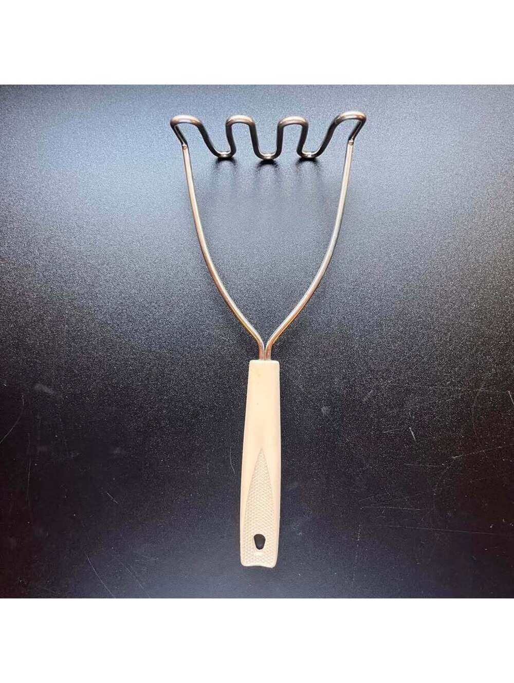 Vintage Style Potato Masher Metal Wire Kitchen Utensil Ivory Tone Handle Retro